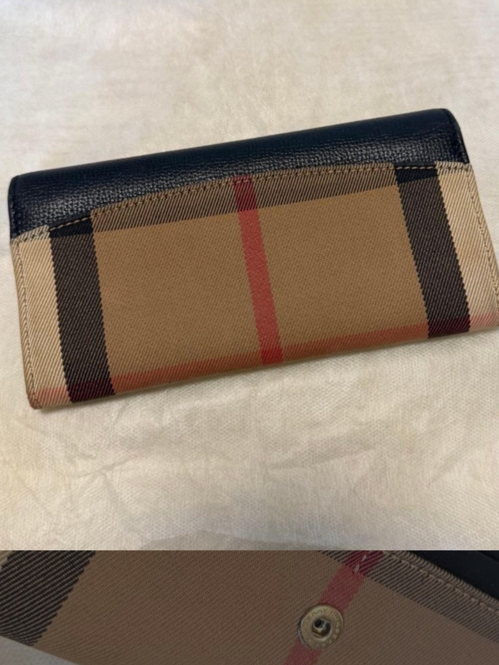 Burberry Black Leather & Vintage Haymarket Check Continental Wallet - Picture 3 of 5